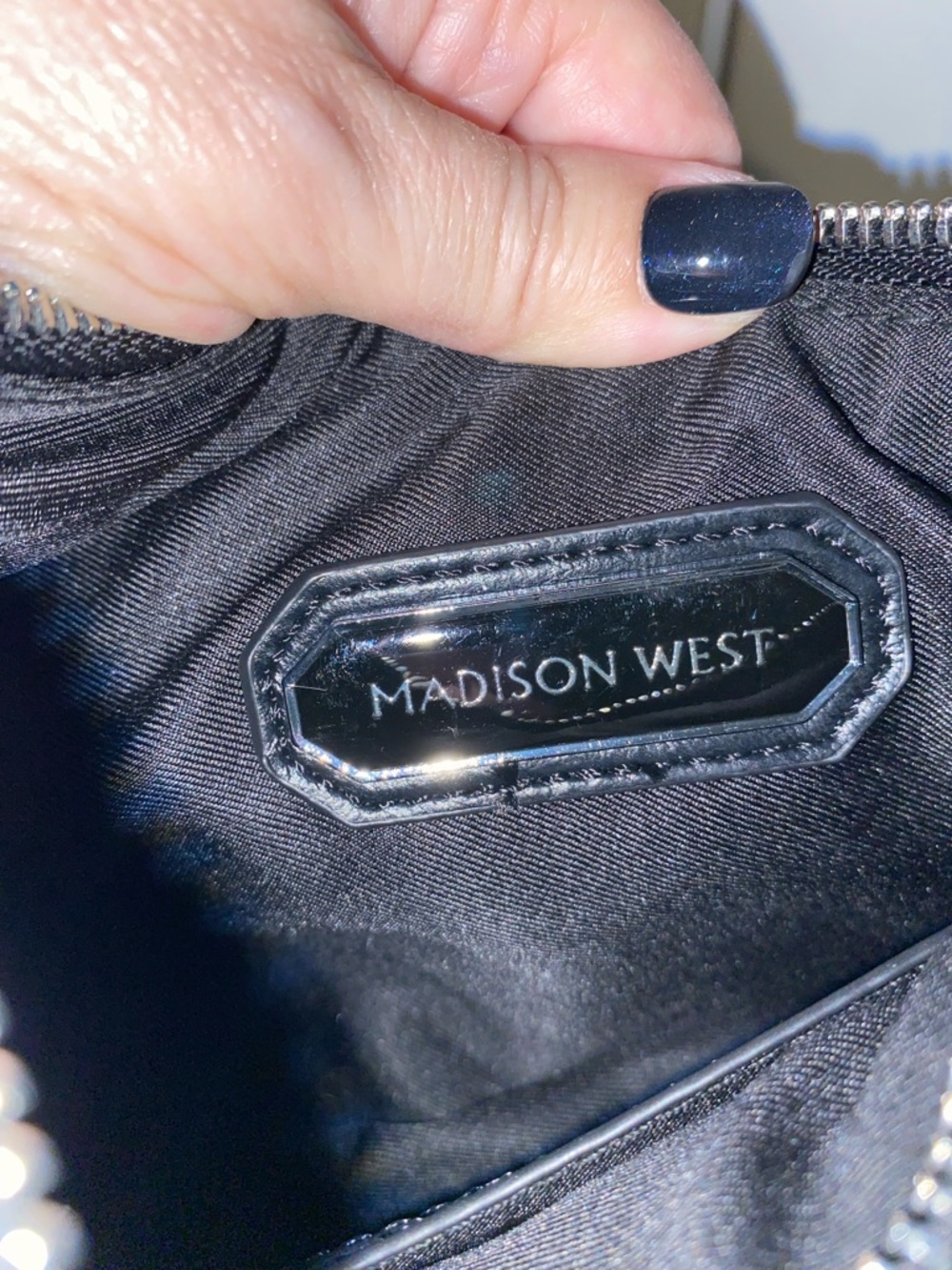 Madison West Black Shoulder Bag with Crystal Strap - Picture 2 of 6